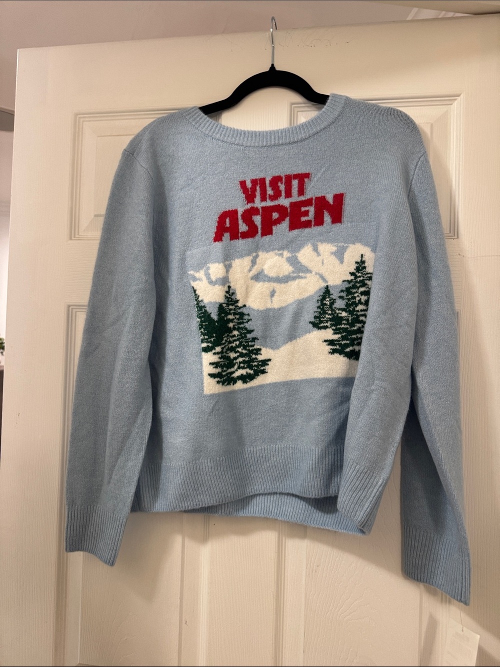 Vince Camuto Light Blue 'Visit Aspen' Graphic Crewneck Sweater